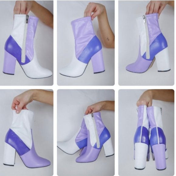 Hand painted purple color blocked leather boots - Picture 2 of 4